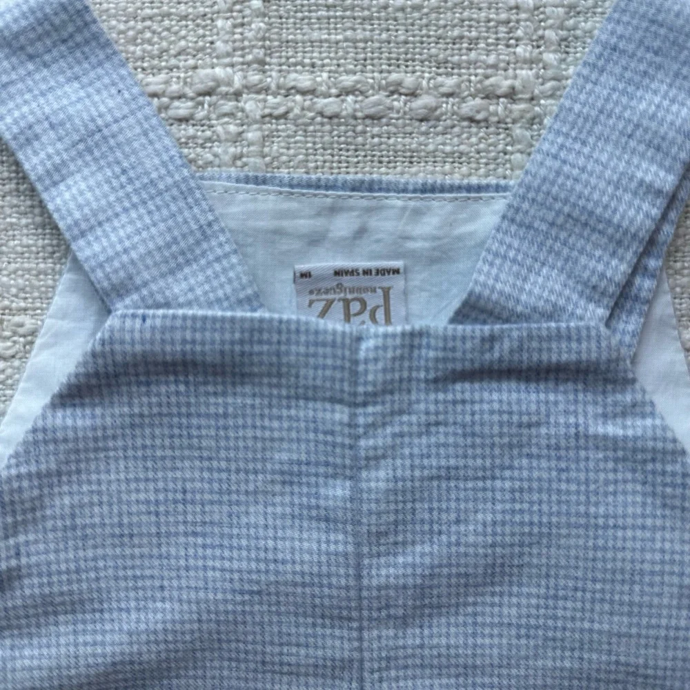 Paz Rodríguez Blue Gingham baby short overalls